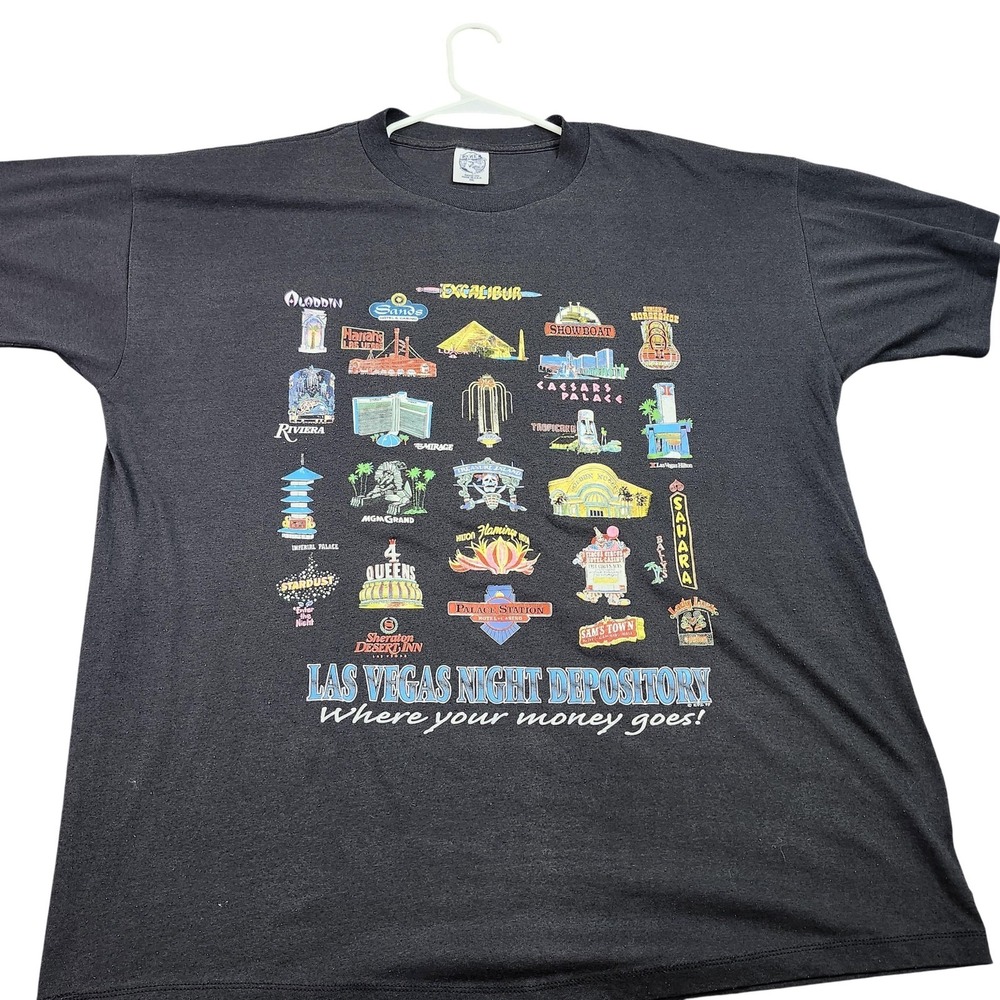Vintage Las Vegas Night Depository Shirt Mens 2XL Black Eagle Casino USA 90s